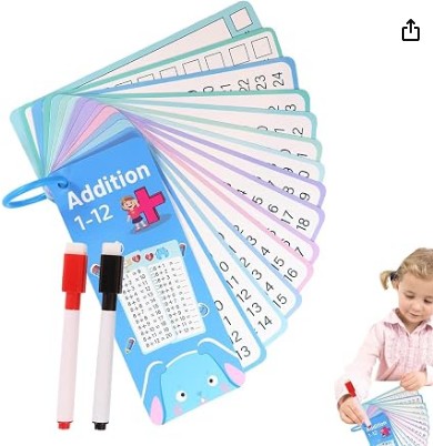 Addition Subtraction Flash Cards Dry Erase Double Sided Educational Hole
