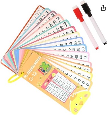 Math Learning Cards Dry Erase Double Sided Educational Hole Punched Flash